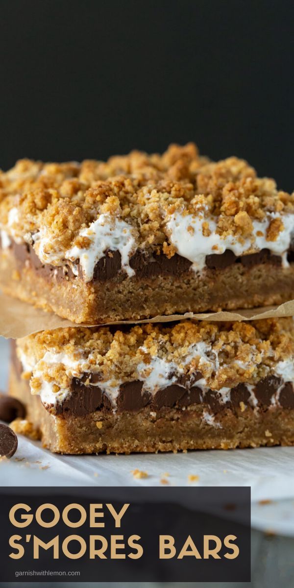 gooey s'mores bars stacked on top of each other