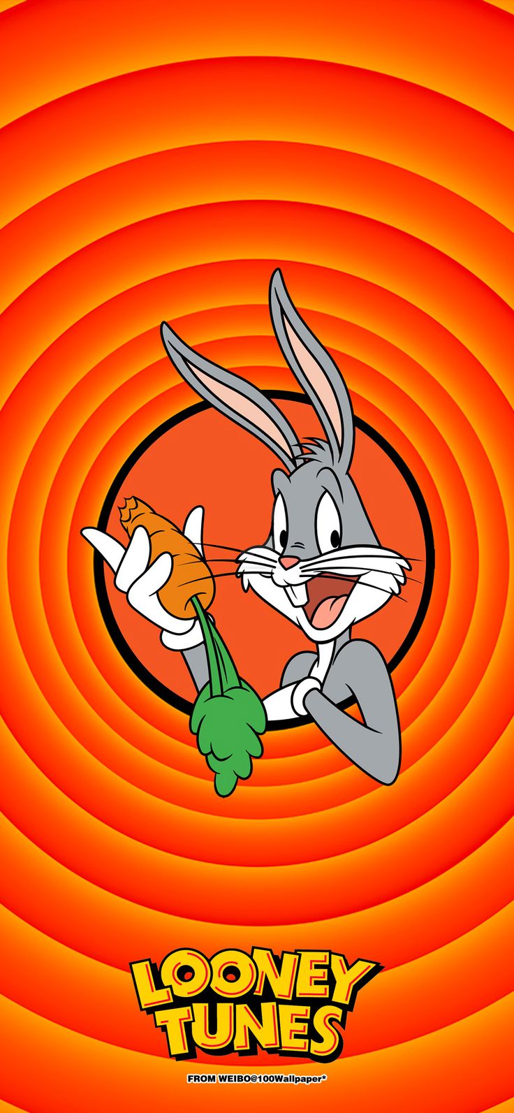 the looney tunes logo is shown on an orange background