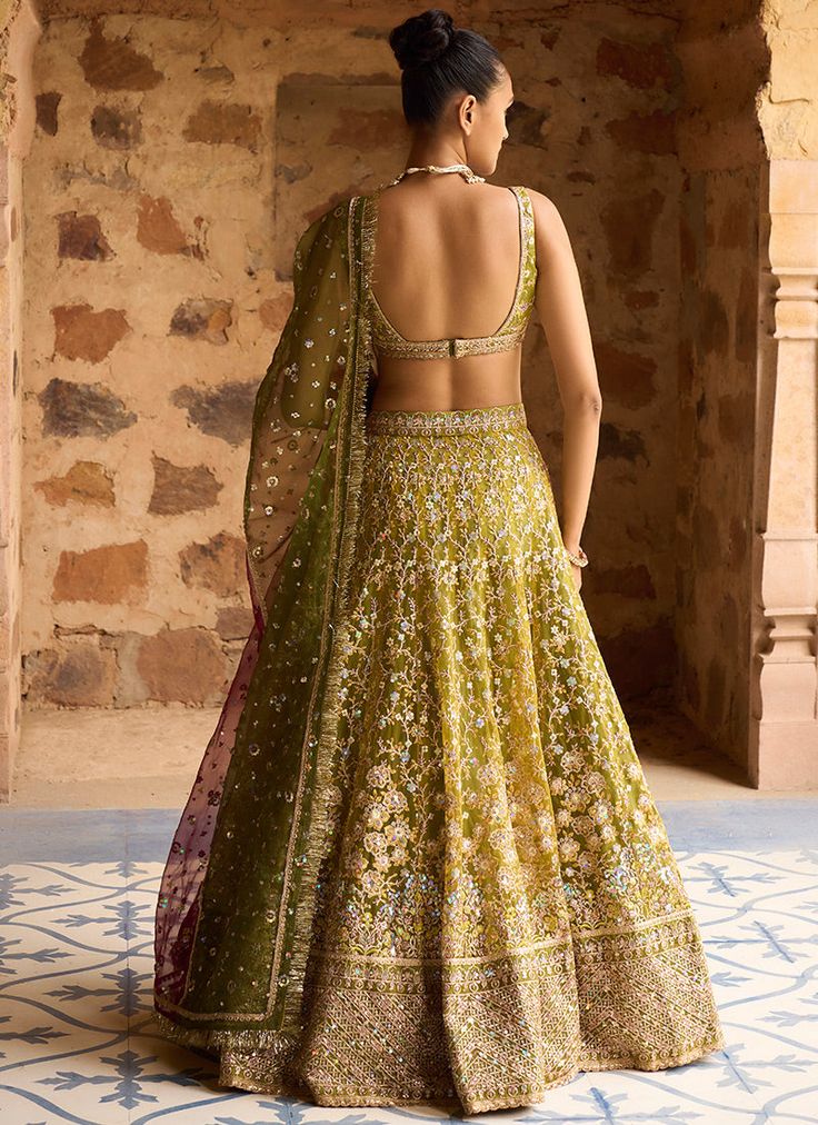 Mehendi Green Multicolor Net Lehenga – Lashkaraa Green Lehenga For Mehndi, Sleeveless Lehenga With Dupatta For Reception, Sleeveless Embroidered Choli For Diwali, Sleeveless Choli For Eid Reception, Semi-stitched Lehenga With Pallu, Sleeveless Anarkali Lehenga With Dupatta, Sleeveless Choli With Zari Work For Eid, Sleeveless Bollywood Lehenga For Diwali, Anarkali Sleeveless Choli For Reception