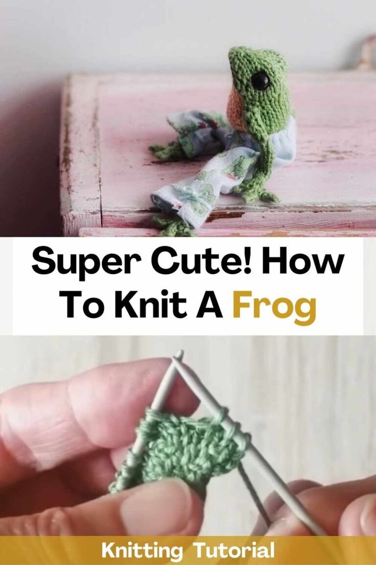 someone crocheting a frog with the text super cute how to knit a frog