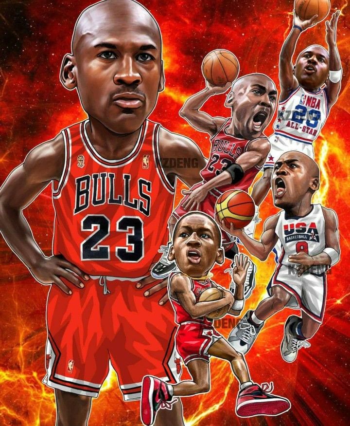 an image of the chicago bulls basketball team with their faces drawn in different colors and sizes