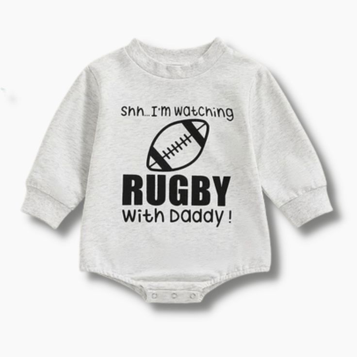 Grab this fun long sleeve baby romper for the next baby shower or rugby lover! This romper is made specifically with the rugby lover's kid in mind. This romper will get everyone excited for the rugby season and remind the rugby player how much they are loved by the whole family. Material: Cotton, Polyester Rugby Puns, Rugby Baby, Nappy Bags, Jumpsuit Outfits, Rugby Player, Rompers For Kids, Make Life Easier, Rugby Players, Boy Clothes