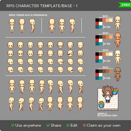 an old computer game character sheet with different types of human heads and body shapes, all in