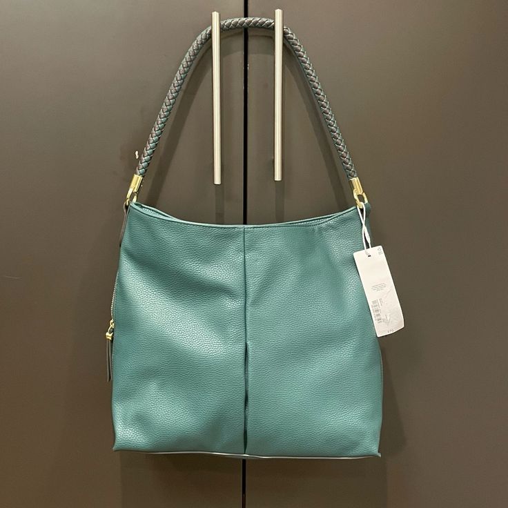 Brand New, With Tags- Handbag Versatile Green Shoulder Bag With Braided Handles, Chic Green Shoulder Bag With Braided Handles, Everyday Shoulder Bag With Braided Handles, Everyday Use Hobo Shoulder Bag With Braided Handles, Bucket Shoulder Bag With Braided Handles For Errands, Everyday Hobo Bag With Braided Handles, Trendy Hobo Bag With Braided Handles, Green Bucket Shoulder Bag With Handle Drop, Trendy Hobo Satchel With Braided Handles