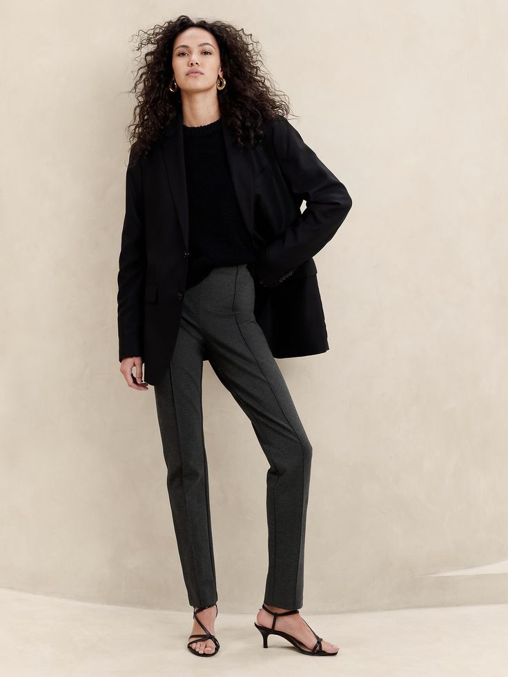 Introducing the ponte pant, we selected this knit fabrication for its ability to stretch with the wearer and fit like a second skin.  We then added pintuck details to mimic the look of a traditional trouser crease.  Skinny fit.  High rise.  Pull-on style.  Unlined.  High rise, skinny fit.  Ankle length.  Inseam: Short 26", Regular 28", Long 31" Model: Size 2, 5'10" (178cm). Love Your Work, Ponte Pant, Women's Suits, Ponte Pants, Work Wardrobe, Bottom Clothes, Petite Size, Charcoal Gray, Second Skin