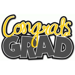 the words congrats and grad are in yellow, grey and black letters