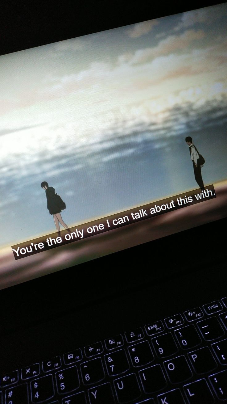 a computer screen with two people walking on the beach and one is saying you're the only one i can talk about this with