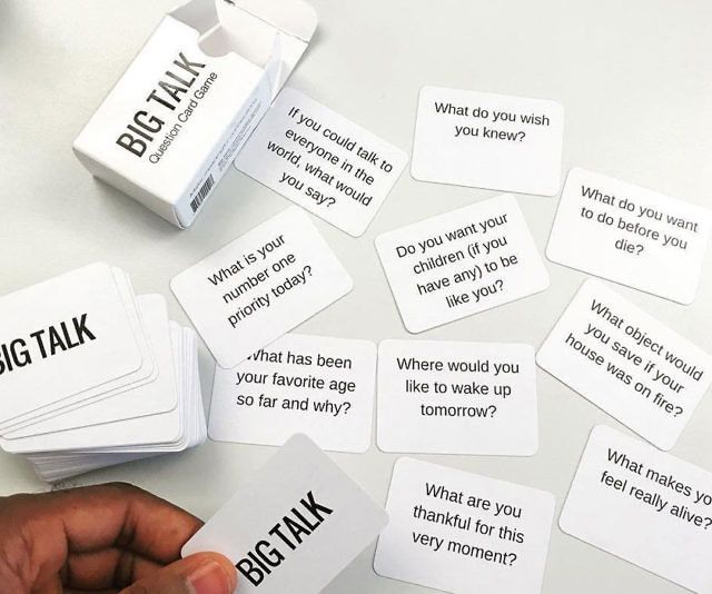 someone is holding up some cards with words on them that say big talk and what do you think?