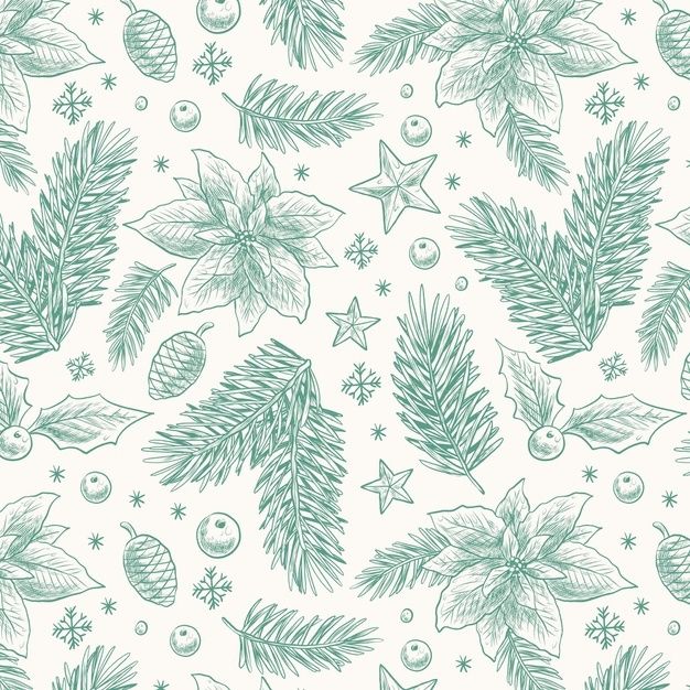 a green and white christmas pattern with pine branches