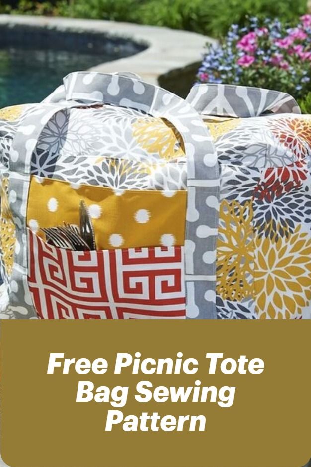 a bag with the words free picnic tote bag sewing pattern in front of it