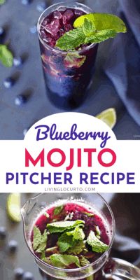 blueberry mojito pitcher recipe with mint garnish