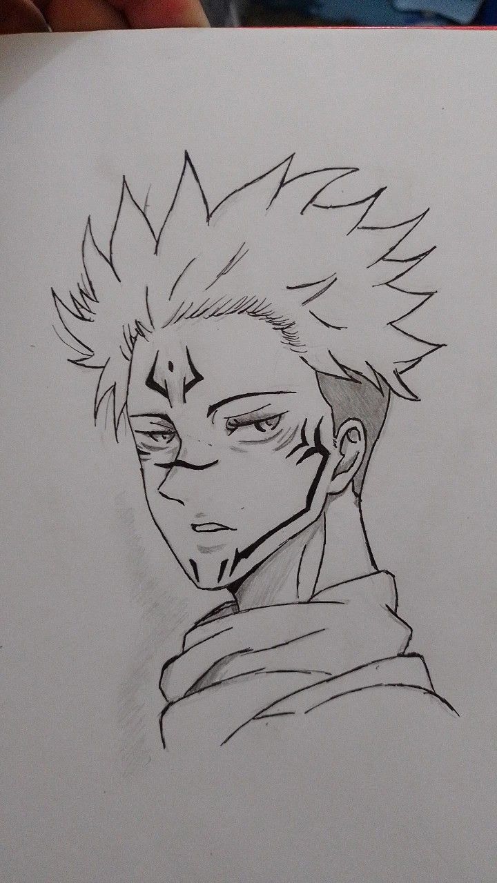 a drawing of an anime character with short hair and piercings on his ears, looking to the side