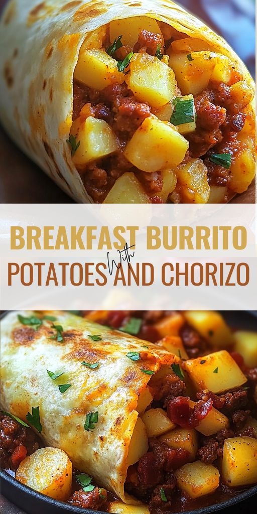 breakfast burritos with potatoes and chorizo in a skillet on the table