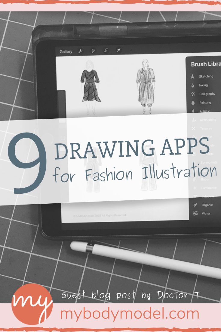 a tablet with the title 9 drawing apps for fashion illustration