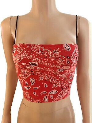 Sexy red paisley stretch straps crop cropped top new biker Western Concert Vacay | eBay Fitted Casual Printed Crop Top, Casual Fitted Printed Crop Top, Casual Fitted Bandeau Crop Top, Trendy Fitted Crop Top For Festivals, Y2k Bandeau Crop Top For Summer, Red Sleeveless Y2k Crop Top, Y2k Printed Fitted Crop Top, Red Y2k Sleeveless Crop Top, Red Fitted Bandeau Crop Top