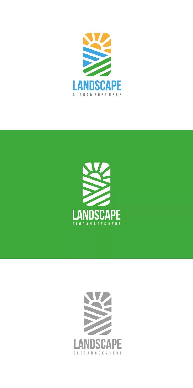 the logo for landscaping company is shown in three colors, including green and blue with an orange