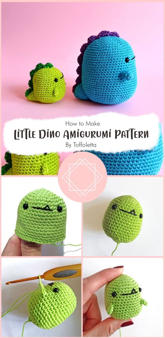 crocheted little dino amigurmi pattern with instructions on how to make it