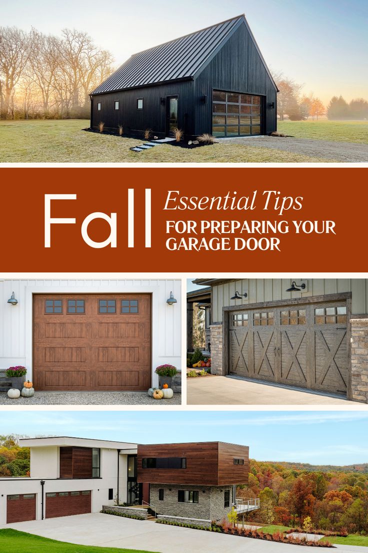 an image of garage doors with text overlay that says essential tips for preparing your garage door