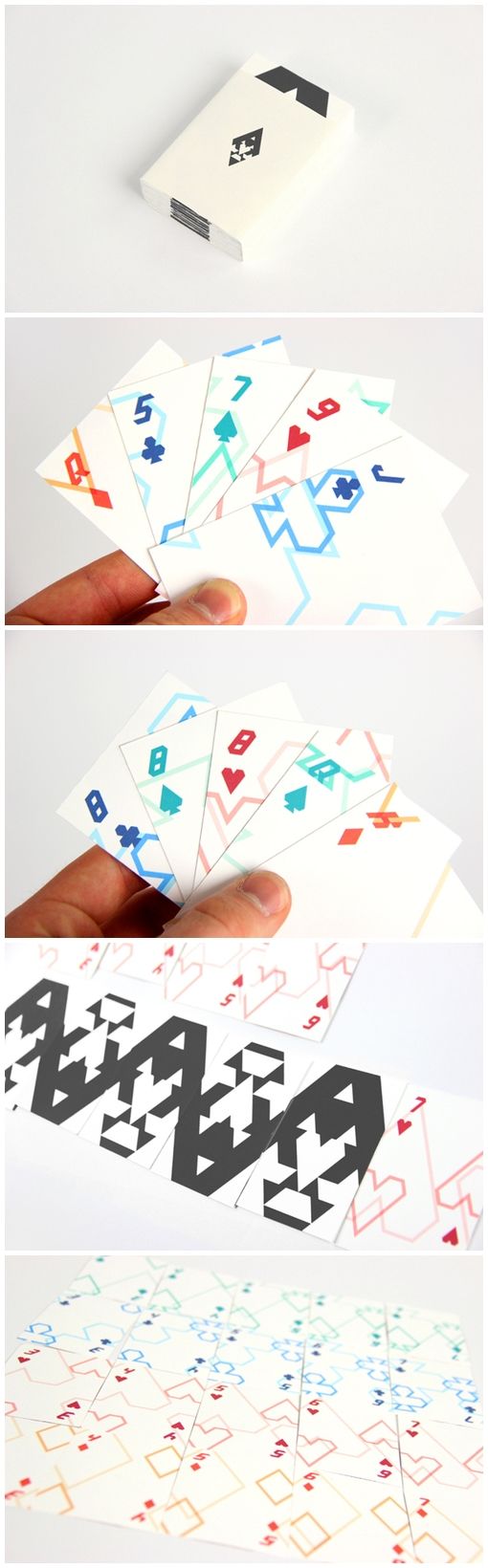 four different types of business cards in various colors and sizes, with the same design on them