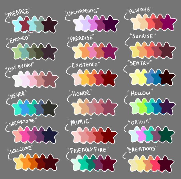 an image of the color chart for different colors and shapes in each type of sticker