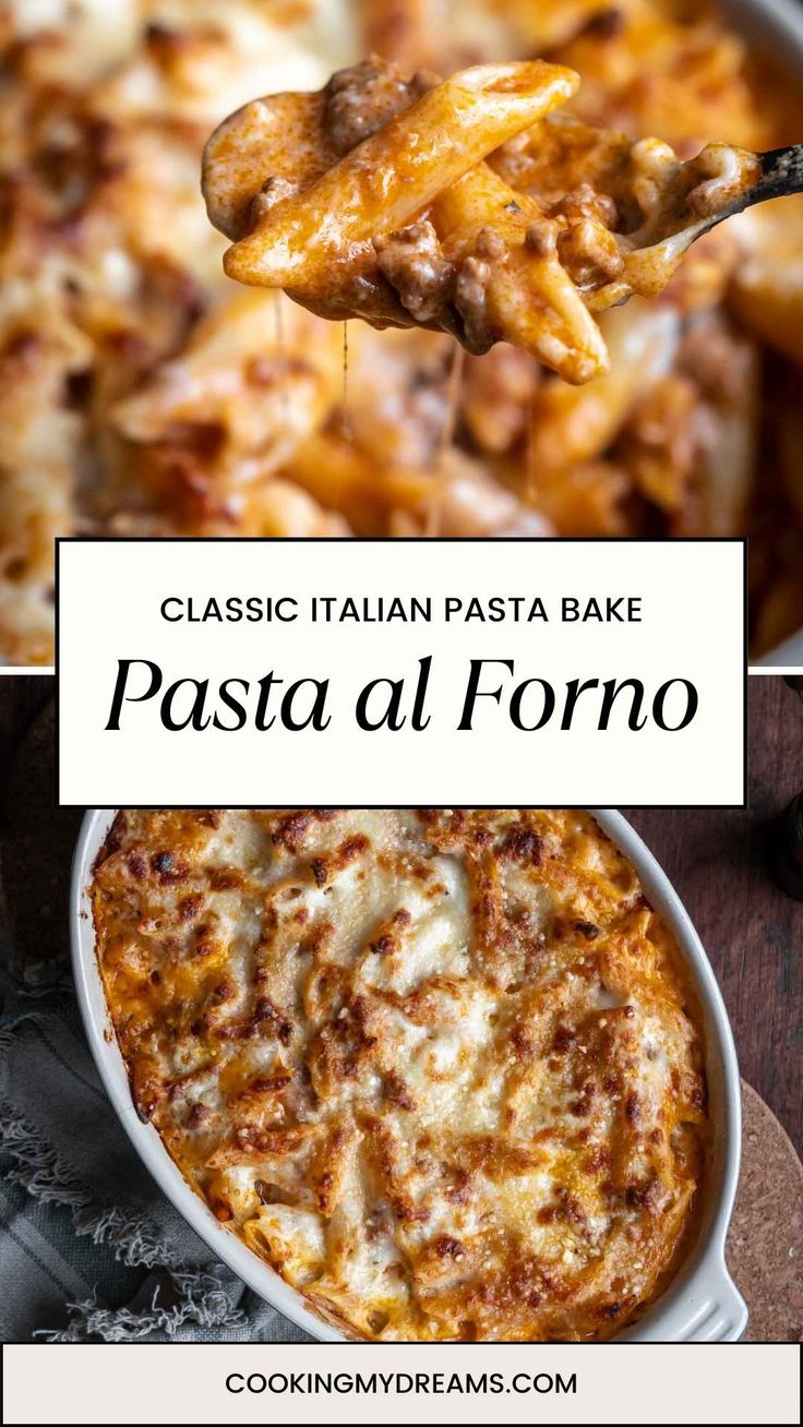 two pictures with different types of pasta in them and the words classic italian pasta bake