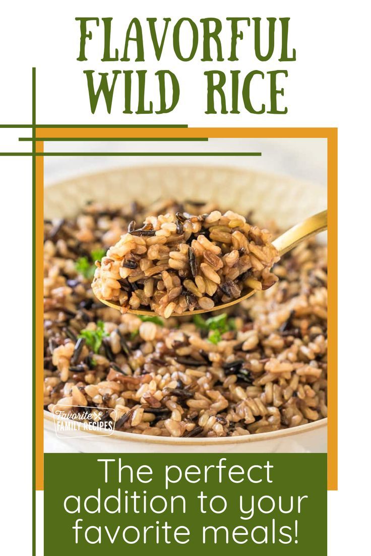 a spoon full of wild rice with the words flavorful wild rice on it's side