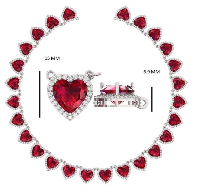 150Ct Pretty Woman Necklace Simulated Heart Garnet darker red & Diamond Hearts 14K White Gold Over Condition: New without tags: A brand-new, unused and unworn item that is not in its original retail packaging or may be missing ... Read more Country/Region of Manufacture:India Metal Purity:925 parts per 1000 Fancy Diamond Colour:Red Garnet Main Stone:Simulated Diamond Style:Tennis Main Stone Creation:Simulated Certification:NA Cut:Very Good Length (inches):16" Occasion:Wedding/Anniversary/Engagement/Christmas Day Length:16 - 17" Metal:Sterling Silver Theme:Love & Hearts Brand:Tishya Jewellers Clarity:VVS1 Total Carat Weight (TCW):150.00ct Gender:Female Diamond Colour:D Metal Finish:14K White  Gold Finish Main Stone Shape:Heart Stone Creation:Simulated Note - The images uploaded will not mat Luxury Dazzling Red Necklace, Luxury Women's Necklace For Valentine's Day, Luxury Romantic Necklaces For Valentine's Day, Luxury Red Gia Certified Jewelry, Luxury Dazzling Heart Cut Necklace, Luxury Dazzling Heart Necklace, Luxury Diamond White Necklace For Valentine's Day, Luxury Multi-stone Jewelry For Valentine's Day, Luxury Fine Jewelry Heart Necklace For Valentine's Day