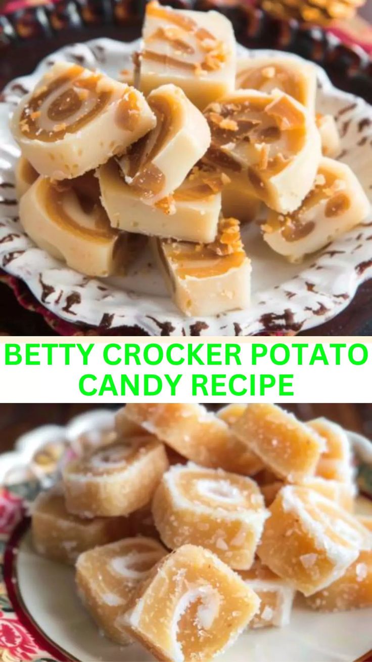 two pictures showing how to make betty crocker potato candy recipe