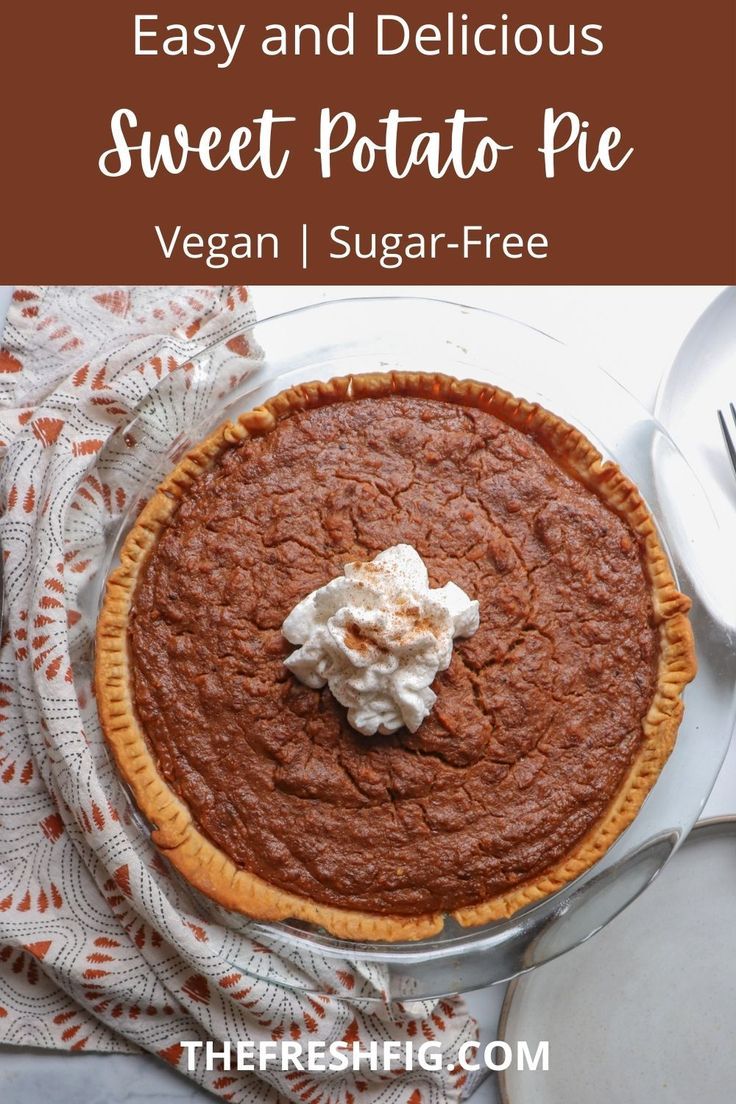 an easy and delicious sweet potato pie with whipped cream on top