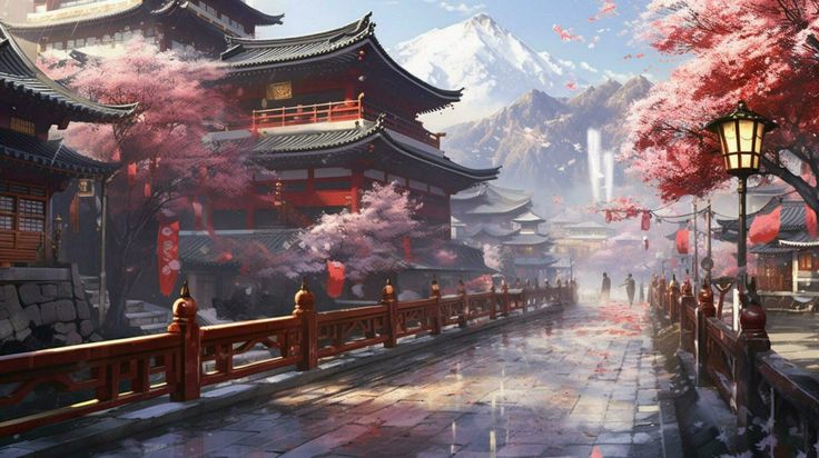 Japan Background Landscape, Japanese Background Landscape, Game Art Background, Japan Background, Digital Composition, Anime Landscape, Japanese Background, Art Environment, Japan Illustration