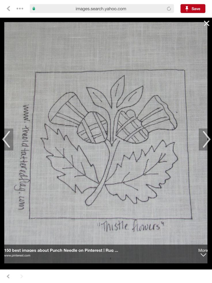 a screen shot of an embroidered piece of cloth with the words thistle flowers on it