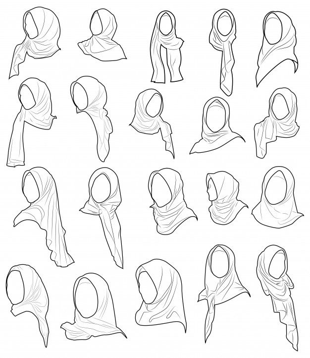 an image of various headscarves drawn in black and white