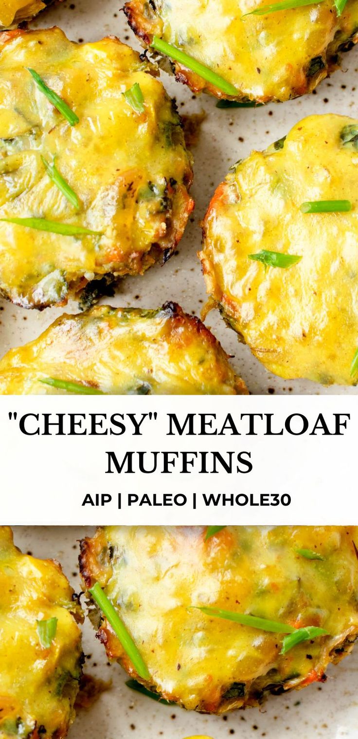 cheesy meatloaf muffins with green onions and cheese on top