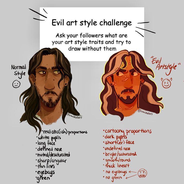 an image of two people with different facial expressions on their faces and the words evil art style challenge written above them