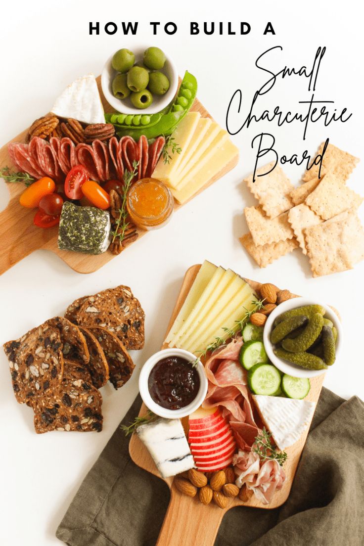 a wooden platter filled with different types of food