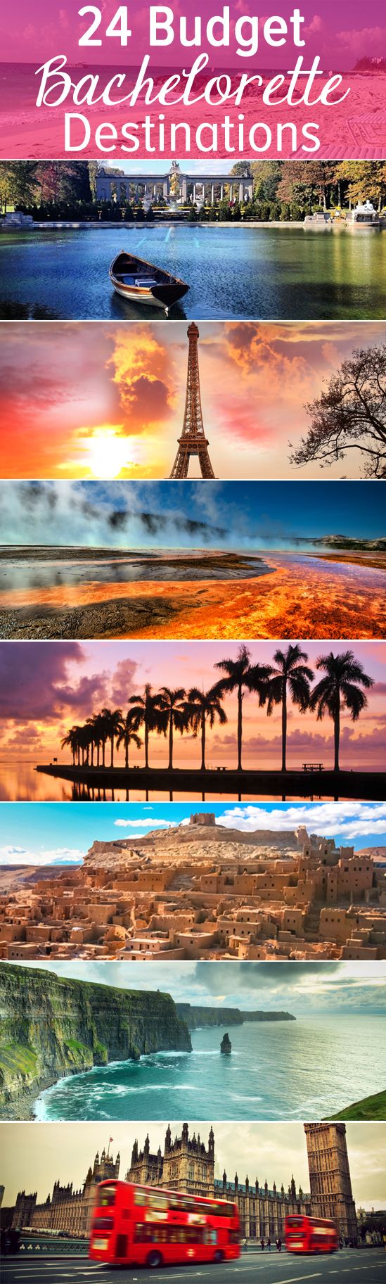 the four images show different destinations and their name on each one side, including an eiffel tower