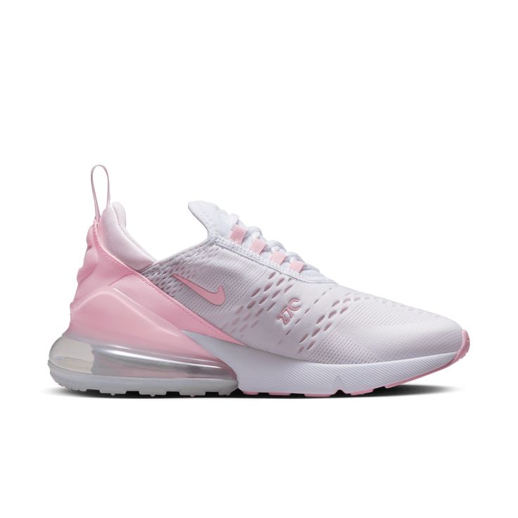 nike-womens-air-max-270-white-soft-pink-shoes-fj4575-100 Soft Pink Shoes, Air Max 270 Women, Pink Football, Nike Tracksuit, Converse New, Adidas Tracksuit, Pearl Pink, Air Max Women, Cute Nikes