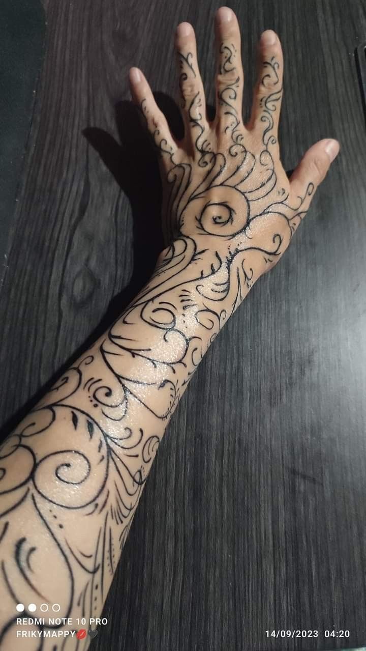 a person's hand with tattoos on it