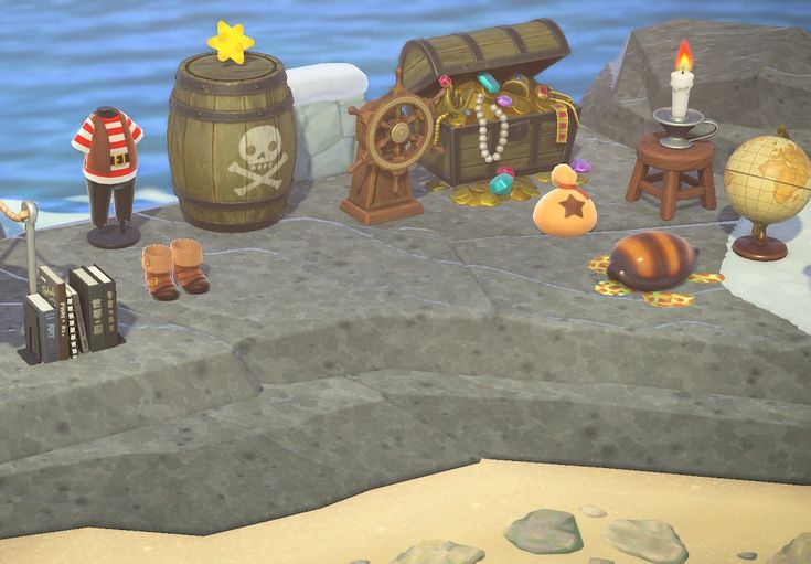 Animal Crossing Pirate Beach, Animal Crossing Rock Ideas, Animal Crossing Pirate Theme, Acnh Rock Ideas, Acnh Rock Ideas Beach, Acnh Pirate Theme, Acnh Beach Rock Ideas, Animal Crossing Pirate, Acnh Pirate