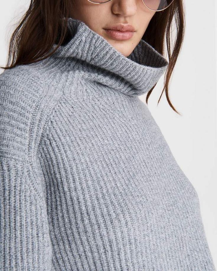 This 100% cashmere t-neck is a softer-than-anything take on an iconic sweater. Relaxed fit, classic longsleeve, half cardigan stitch paneling with twisted seams. rag & bone Women's Relaxed Fit Sweater | Grey, Large (also in XXS,XS,S,M). Half Cardigan, Cashmere Turtleneck, Sweater Grey, Sweater Sale, Fitted Sweater, Fashion Advice, Rag & Bone, Grey Sweater, Aesthetic Clothes