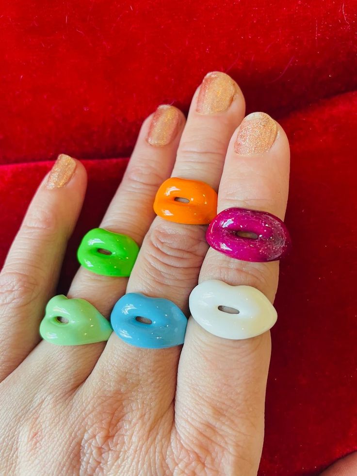 Lip Rings and Script Rings - Etsy Trendy Green Rings For Party, Trendy Multicolor Rings For Party, Multicolor Retro Rings For Gifts, Multicolor Retro Rings For Gift, Retro Multicolor Rings For Gift, Multicolor Open Ring For Party, Trendy Blue Ring For Parties, Trendy Blue Party Ring, Trendy Green Rings As A Gift