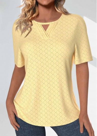 Color:Light Yellow;Size:S;Size:M;Size:L;Size:XL;Size:XXL;Package Contents:1 X T Shirt;Occasion:Other;Style:Casual; Stylish Tops For Girls, Jogger Jumpsuit, Stylish Tops For Women, Tops Trendy, Boutique Style Outfits, Trendy Tops For Women, Half Sleeve Shirts, Yellow Short, Trendy Fashion Tops