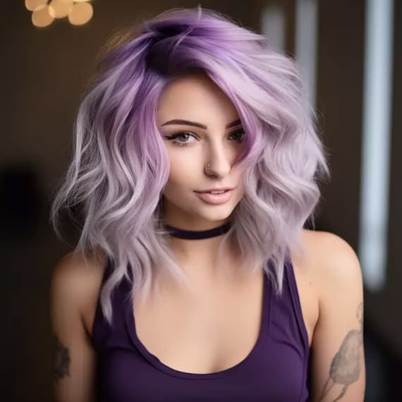 Dark Purple Roots Blonde Hair, Blonde With Colored Roots, Colored Roots Blonde Hair, Pop Of Color Hair Blonde, Purple Shadow Root Blonde, Edgy Hair Color Ideas Blondes, Blonde Hair Purple Roots, Blonde And Lilac Hair, Purple Roots Blonde Hair