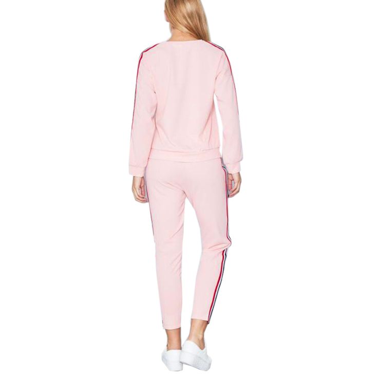 Pink Side Striped Sweatshirt with Pant Set Sporty Loungewear Sets With Ribbed Cuffs, Sporty Loungewear Sets, Crew Neck Tracksuit For Loungewear, Casual Pink Pants With Ribbed Cuffs, Sporty Pink Pants With Ribbed Cuffs, Pink Long Sleeve Tracksuit For Leisure, Pink Long Sleeve Leisure Tracksuit, Sporty Long Sleeve Tracksuit For Spring, Spring Long Sleeve Tracksuit For Leisure