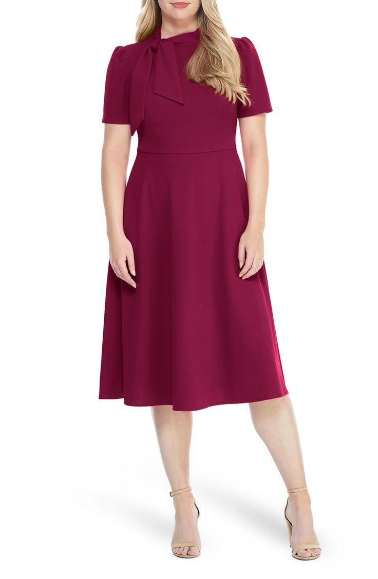 Free shipping on orders over $89. Shop MAGGY LONDON Maggy London Short Sleeve Necktie Midi Dress at Nordstromrack.com. This dainty short sleeve dress is a retro inspired staple that's perfect for any well-dressed occasion. Feminine Semi-formal Short Sleeve Dress, Feminine Short Sleeve Semi-formal Midi Dress, Feminine Short Sleeve Midi Dress For Semi-formal Occasion, Retro Short Sleeve Midi Dress For Party, Classic Short Sleeve Party Dress, Fitted Midi Dress With Short Sleeves For Semi-formal Occasions, Fitted Midi Dress With Short Sleeves For Semi-formal, Formal Short Sleeve Summer Dress, Workwear Midi Dress With Short Sleeves