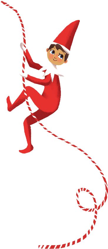 an elf with a rope on his back is flying through the air while wearing a red hat