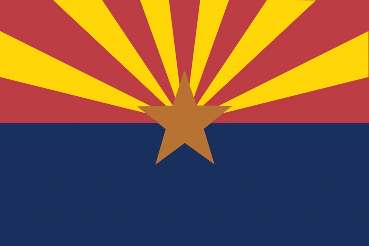 the state flag of arizona is shown in red, yellow and blue with a star