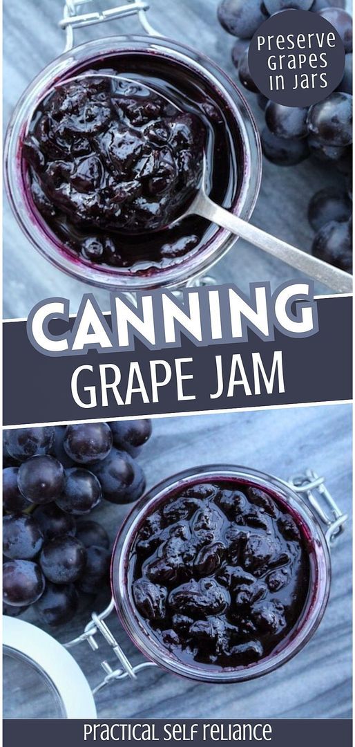 the cover of canning grape jam is shown in two separate images, one with blueberries and