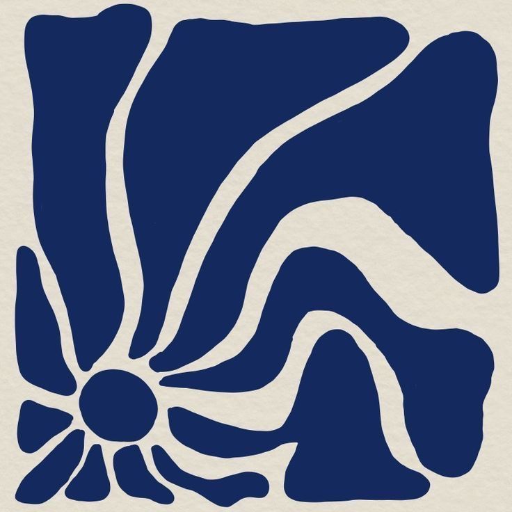 an abstract blue and white design with wavy lines in the shape of a sunflower