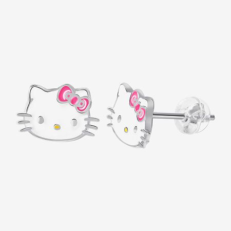 # Pieces In Set: 1 PairIncluded: 2 Earring Stud(s)Features: Quick ShipCharacter: Hello KittyEarring Back: PostMetal Color: Silver ToneEarring Length: 8.2mmEarring Width: 11.8mmCare: Wipe CleanEarrings Type: Post EarringsEarrings Style: Stud EarringsMetal: Sterling SilverCountry of Origin: Imported Cute White Hello Kitty Jewelry, Silver Hypoallergenic Kawaii Earrings, Hypoallergenic Silver Kawaii Earrings, Cute Hypoallergenic Earrings, Novelty White Earrings For Birthday, Novelty White Round Earrings, Playful White Nickel-free Earrings, Novelty White Cat Design Jewelry, White Sterling Silver Hello Kitty Jewelry